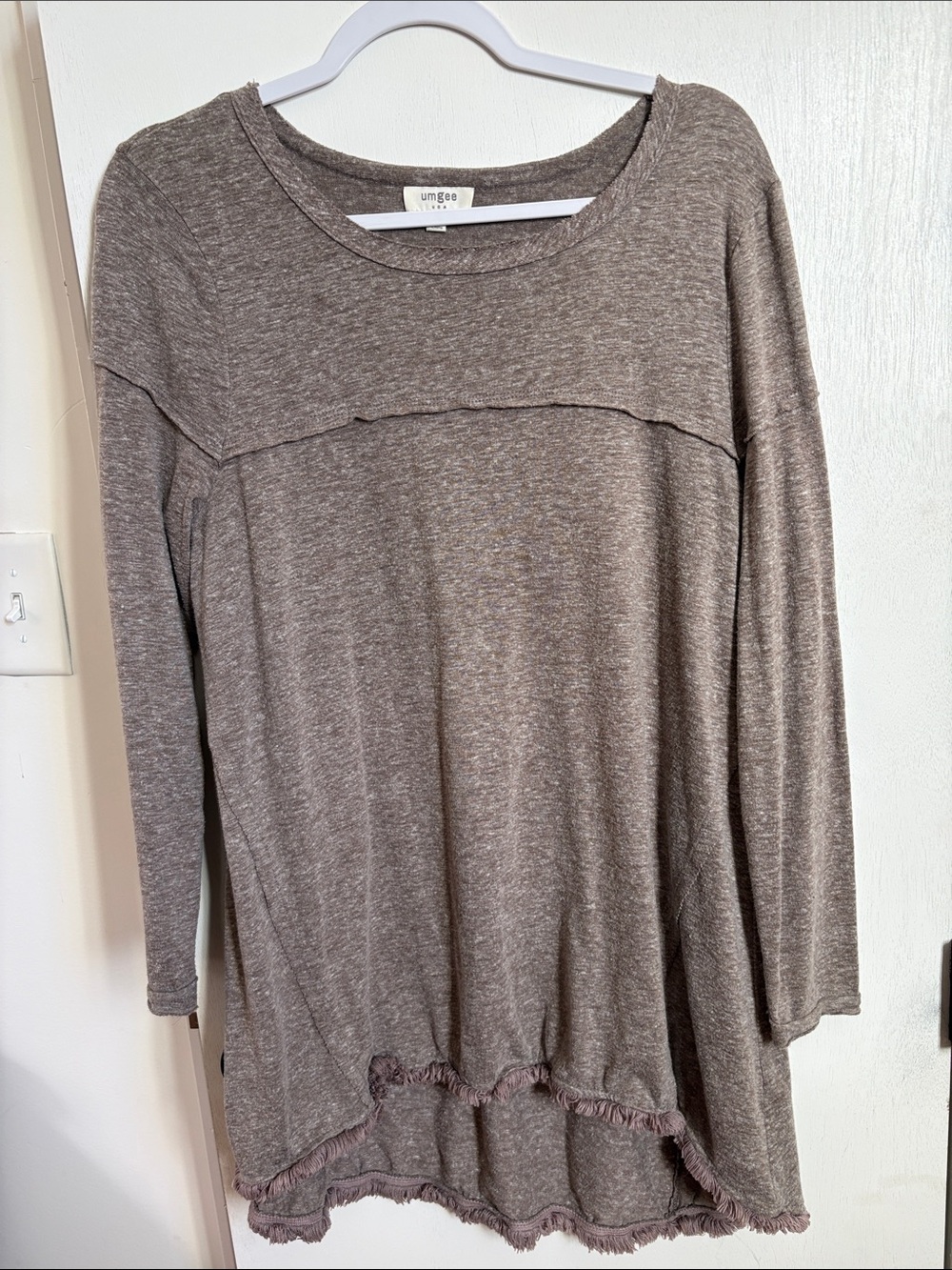 Umgee Heather Taupe Long Sleeve Ruffle-Hem Top